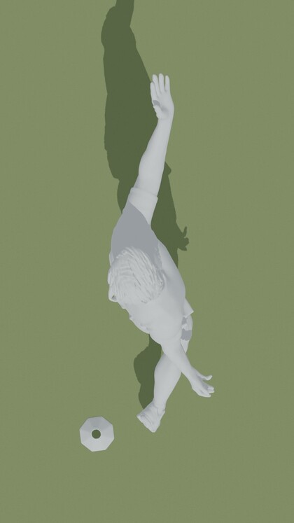 the same body on a huge ground plane with a real cast shadow
