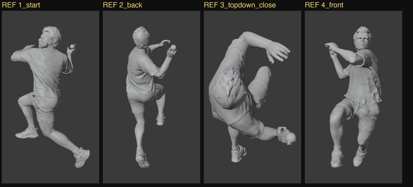 the 3D body rendered from the four beat angles, clean, no arrows