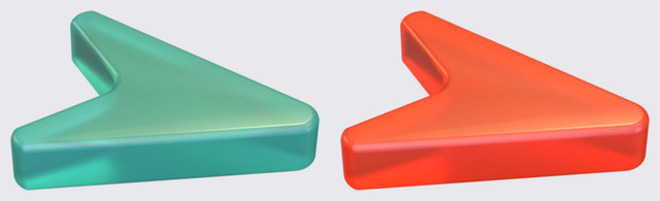 the two approved frosted glass arrows, teal and orange